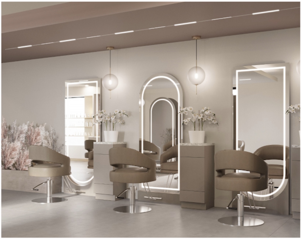 Salon shampoo station with sculptural lighting